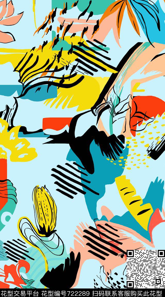 大牌手绘花卉2017年春夏女装手绘花卉手绘华亿平台抽象几何传统印花华亿平台下载（图片编号: 722289） - 瓦栏（Walan）