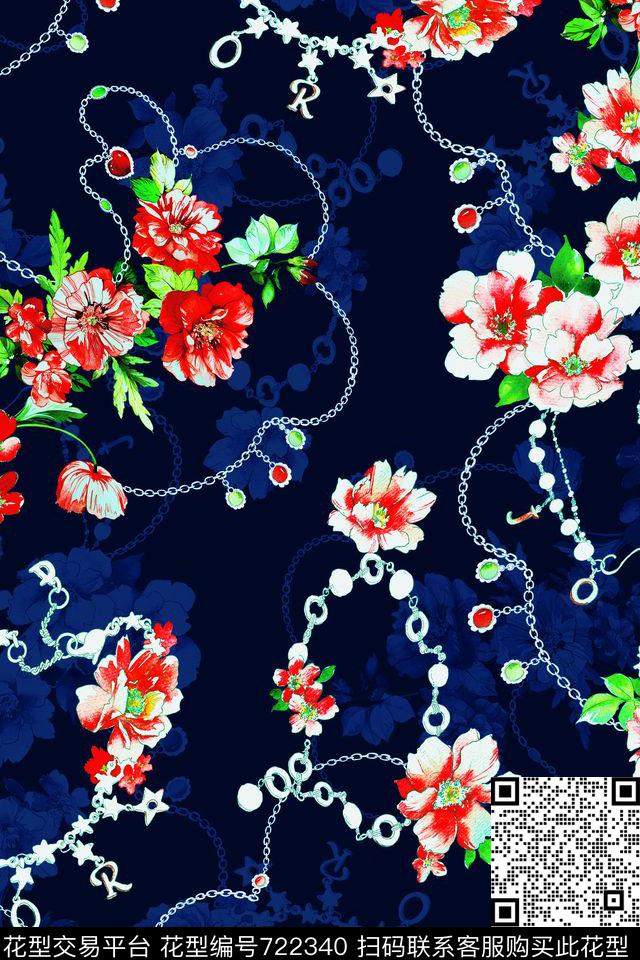 花卉链条珠宝数码印花华亿平台下载（图片编号: 722340） - 瓦栏（Walan）