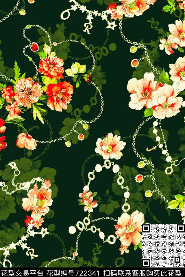花卉链条珠宝数码印花华亿平台下载（图片编号: 722341） - 瓦栏（Walan）