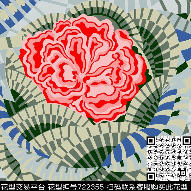大花花卉中国风数码印花华亿平台下载（图片编号: 722355） - 瓦栏（Walan）