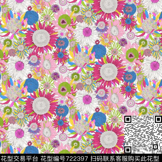 向日葵小碎花花卉数码印花华亿平台下载（图片编号: 722397） - 瓦栏（Walan）