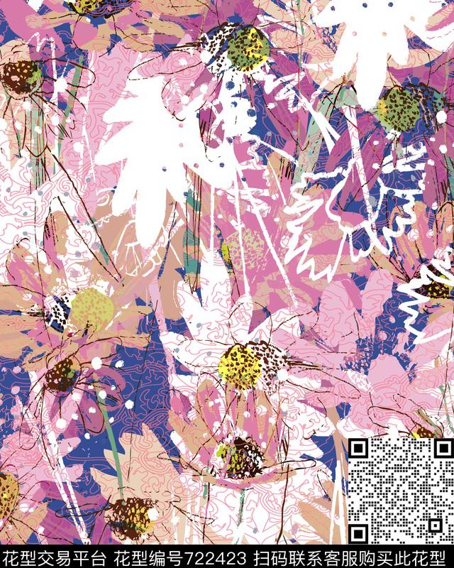 乱花秋冬花卉数码印花华亿平台下载（图片编号: 722423） - 瓦栏（Walan）