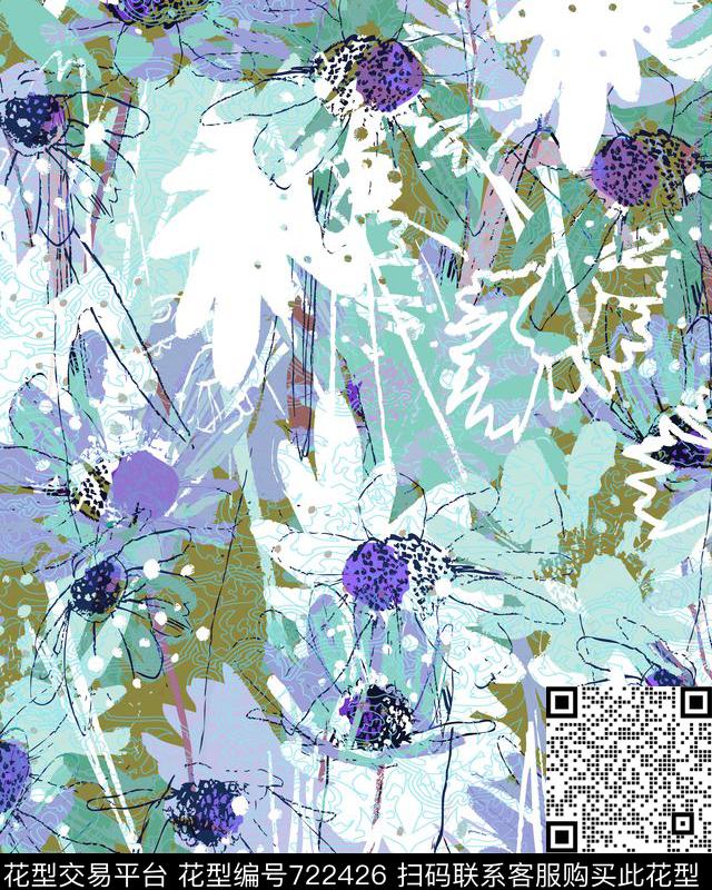 乱花秋冬花卉数码印花华亿平台下载（图片编号: 722426） - 瓦栏（Walan）