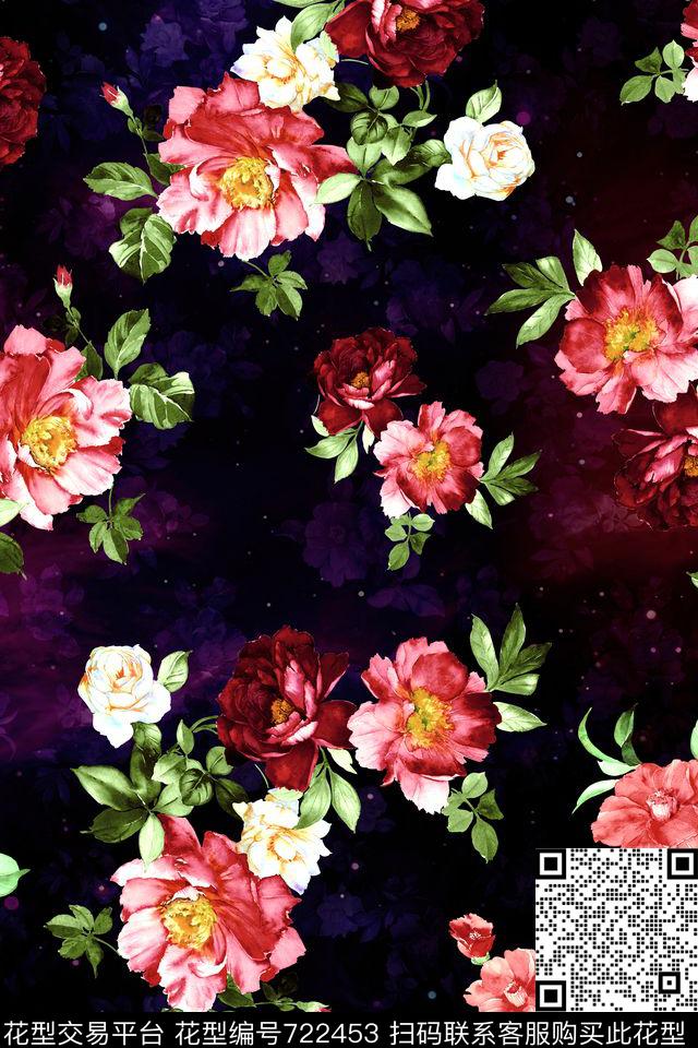 数码艺术花卉花卉星空数码印花华亿平台下载（图片编号: 722453） - 瓦栏（Walan）