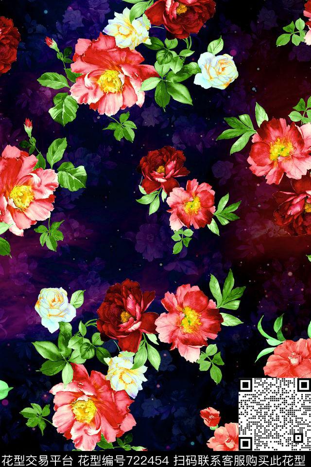 数码艺术花卉花卉星空数码印花华亿平台下载（图片编号: 722454） - 瓦栏（Walan）
