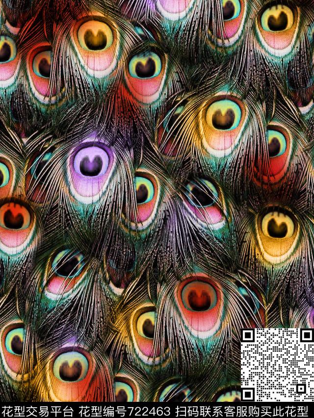 彩色潮流羽毛数码印花华亿平台下载（图片编号: 722463） - 瓦栏（Walan）