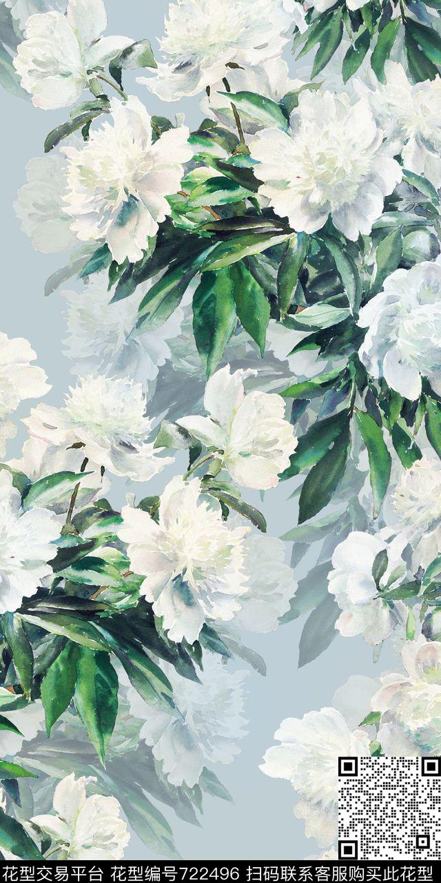 大花花朵花卉数码印花华亿平台下载（图片编号: 722496） - 瓦栏（Walan）