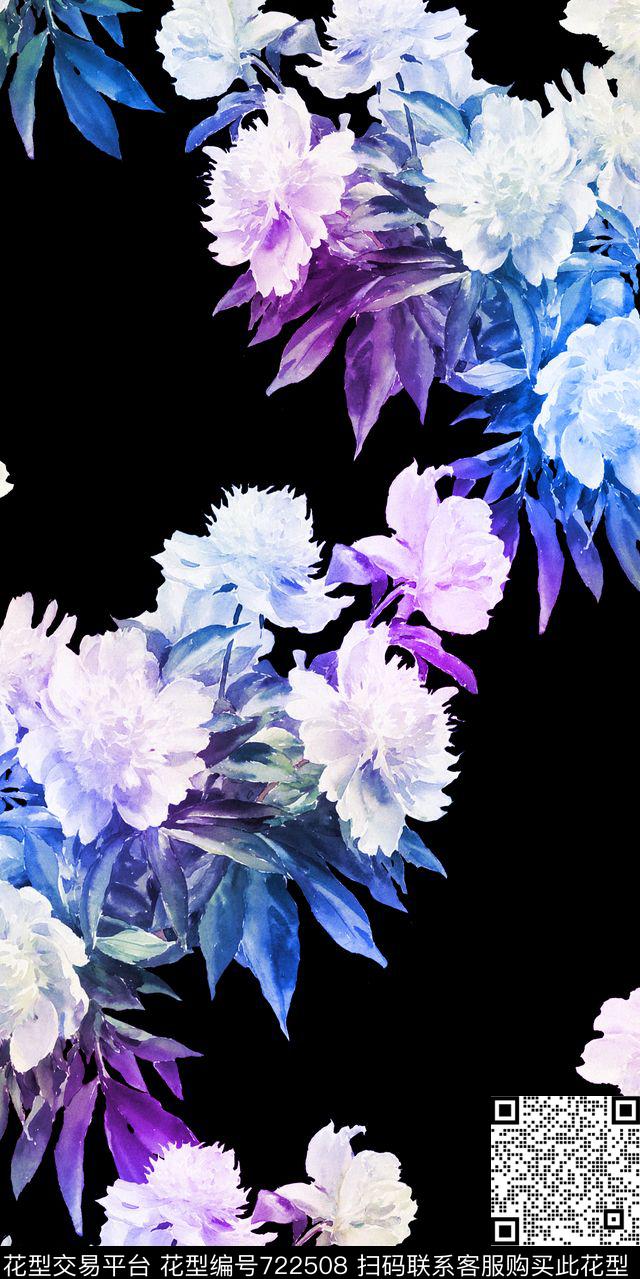 白花大花花朵数码印花华亿平台下载（图片编号: 722508） - 瓦栏（Walan）