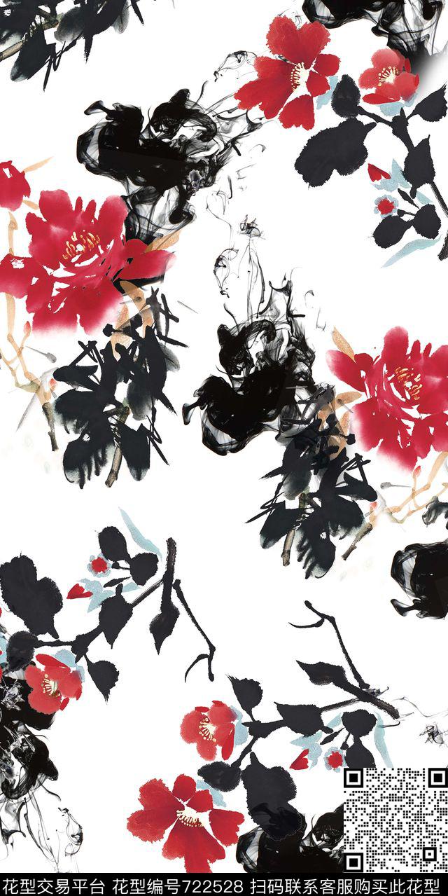 牡丹花朵花卉数码印花华亿平台下载（图片编号: 722528） - 瓦栏（Walan）