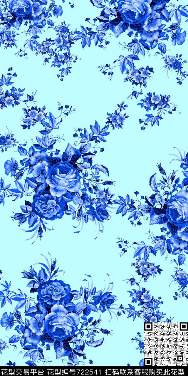青花瓷清爽大牌数码印花华亿平台下载（图片编号: 722541） - 瓦栏（Walan）