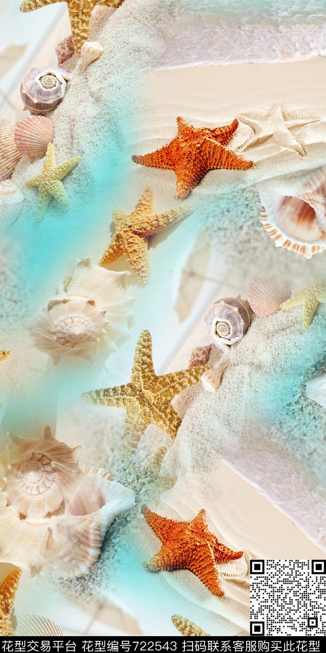 沙滩贝壳海星数码印花华亿平台下载（图片编号: 722543） - 瓦栏（Walan）