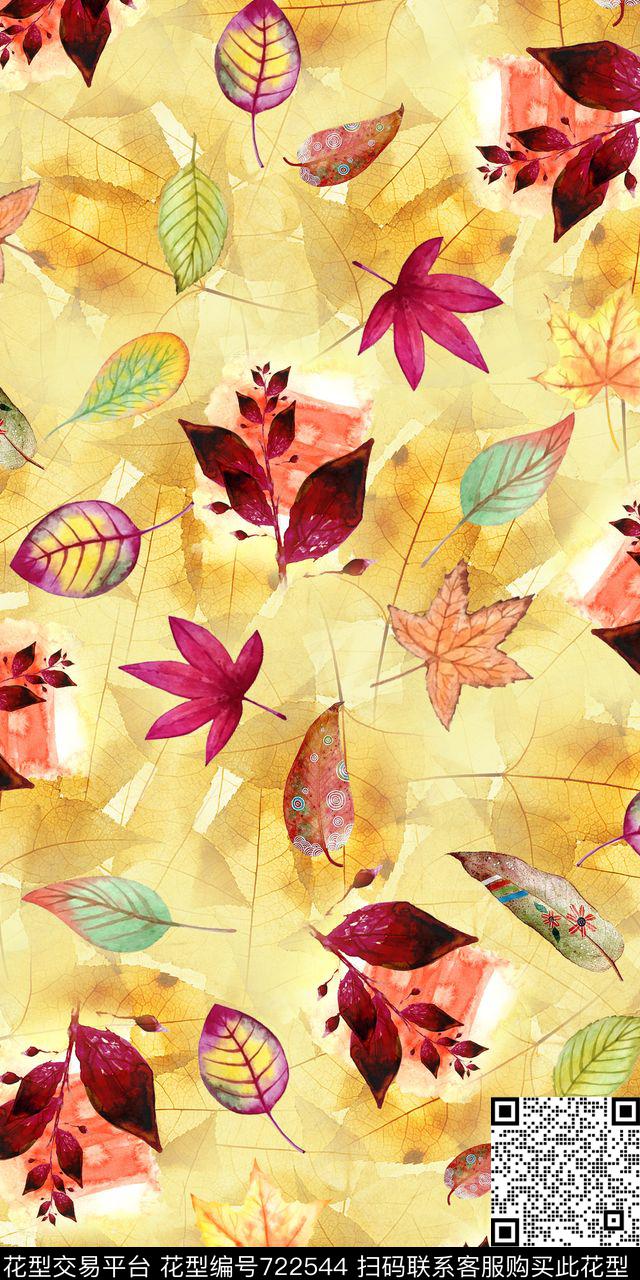 枫叶卡通树叶数码印花华亿平台下载（图片编号: 722544） - 瓦栏（Walan）