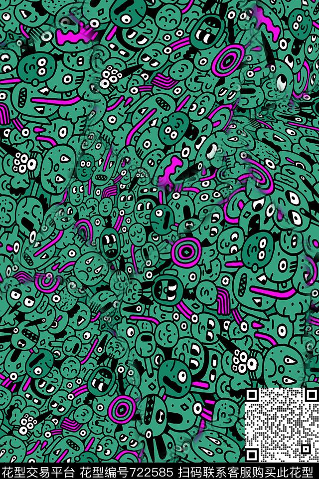 趣味卡通涂鸦传统印花华亿平台下载（图片编号: 722585） - 瓦栏（Walan）