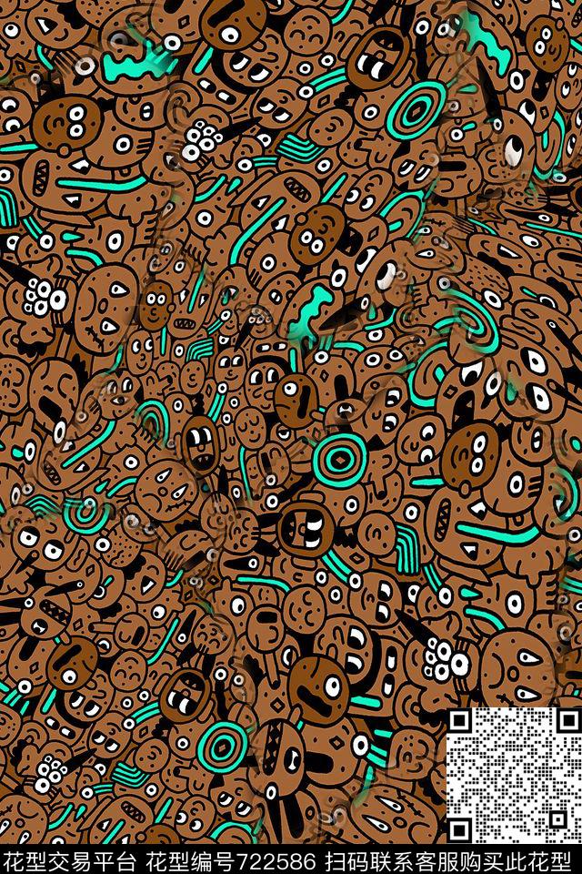 趣味卡通涂鸦传统印花华亿平台下载（图片编号: 722586） - 瓦栏（Walan）