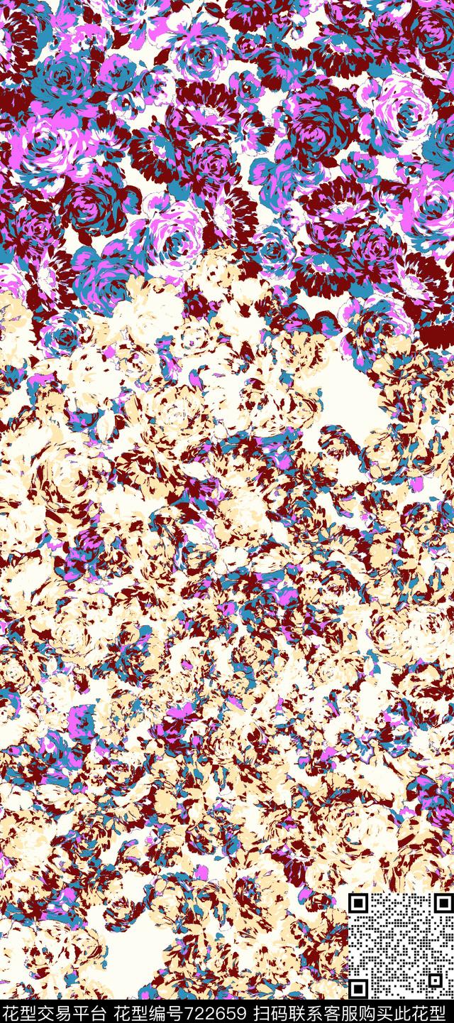 涂鸦玫瑰牡丹传统印花华亿平台下载（图片编号: 722659） - 瓦栏（Walan）