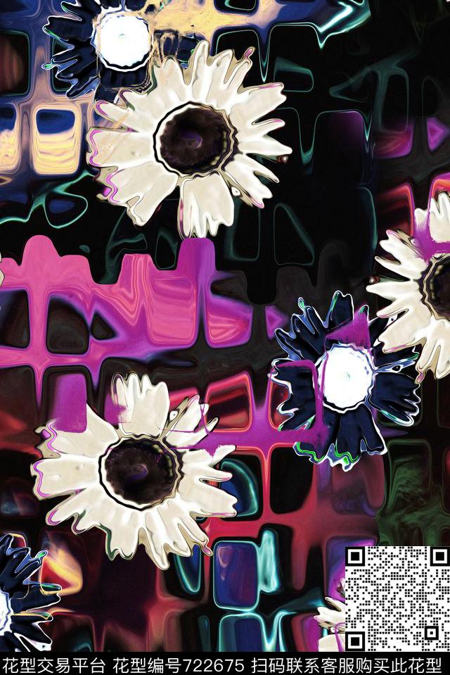 抽象几何花卉数码印花华亿平台下载（图片编号: 722675） - 瓦栏（Walan）