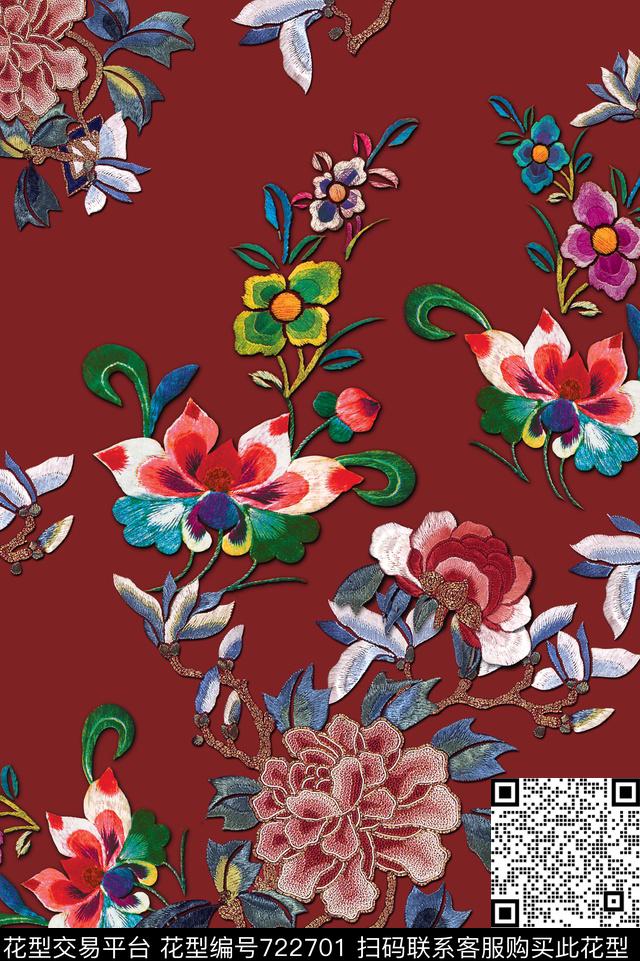 旗袍面料花花朵时尚流行女装数码印花华亿平台下载（图片编号: 722701） - 瓦栏（Walan）