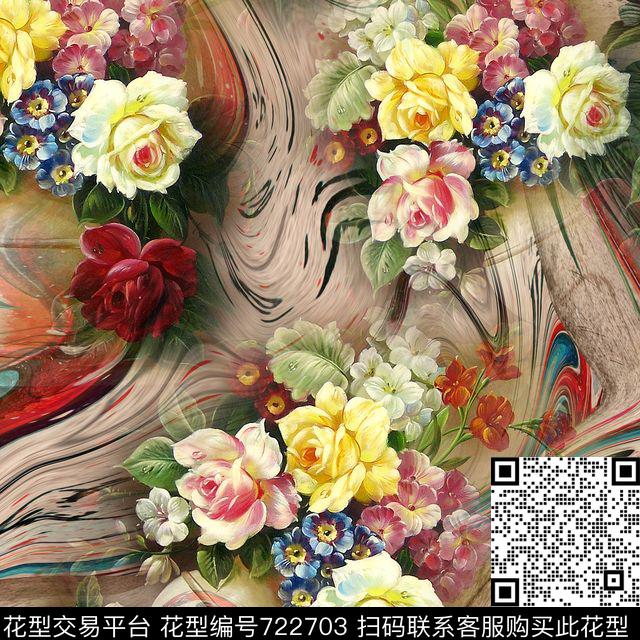 旗袍面料花花朵时尚流行女装数码印花华亿平台下载（图片编号: 722703） - 瓦栏（Walan）