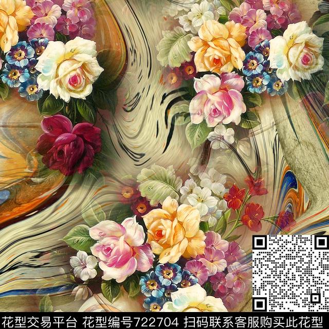 旗袍面料花花朵时尚流行女装数码印花华亿平台下载（图片编号: 722704） - 瓦栏（Walan）