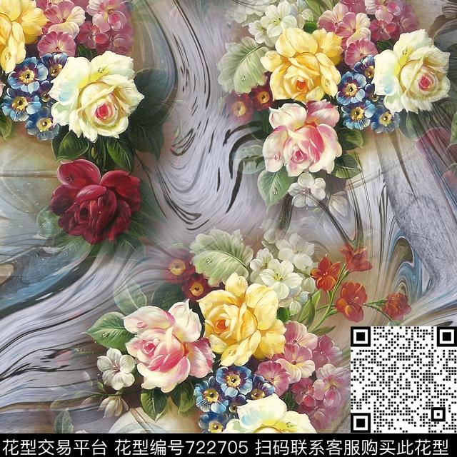 旗袍面料花花朵时尚流行女装数码印花华亿平台下载（图片编号: 722705） - 瓦栏（Walan）