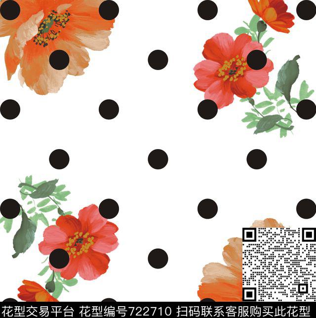 圆点波点兰花数码印花华亿平台下载（图片编号: 722710） - 瓦栏（Walan）