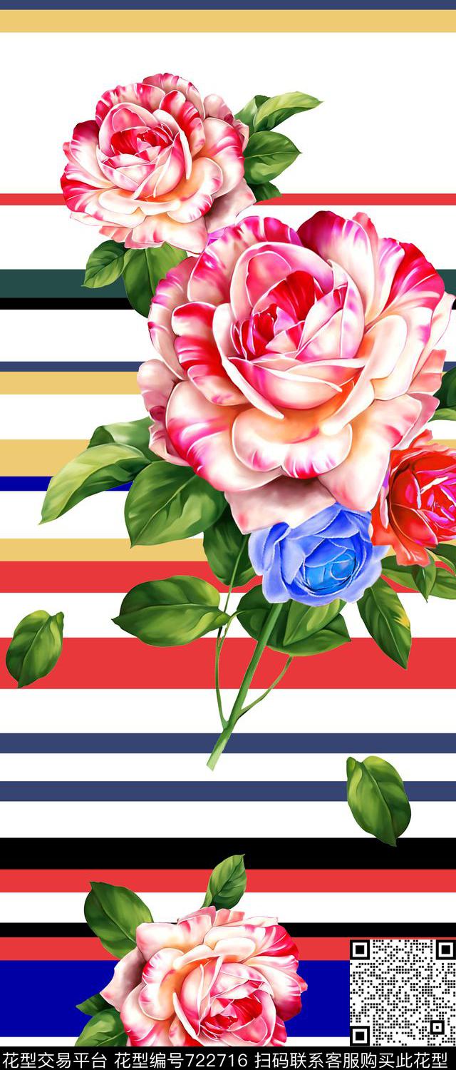 花卉时尚条子数码印花华亿平台下载（图片编号: 722716） - 瓦栏（Walan）