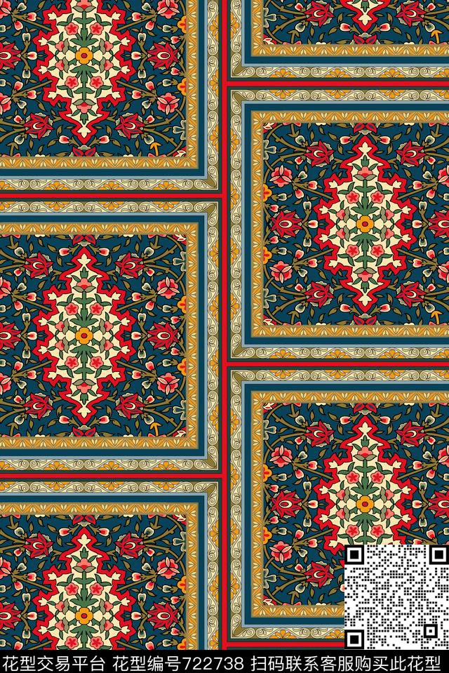 民族风方块花纹伊斯兰传统印花华亿平台下载（图片编号: 722738） - 瓦栏（Walan）