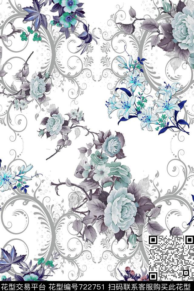 花卉数码印花华亿平台下载（图片编号: 722751） - 瓦栏（Walan）