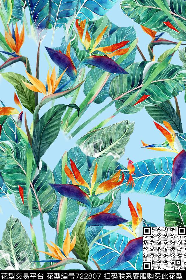 花朵花卉水彩数码印花华亿平台下载（图片编号: 722807） - 瓦栏（Walan）