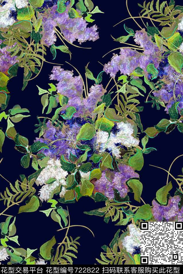 抽象手绘植物花卉数码印花时尚成龙女裙子印花渐变纹理花丛印花数码印花华亿平台下载（图片编号: 722822） - 瓦栏（Walan）
