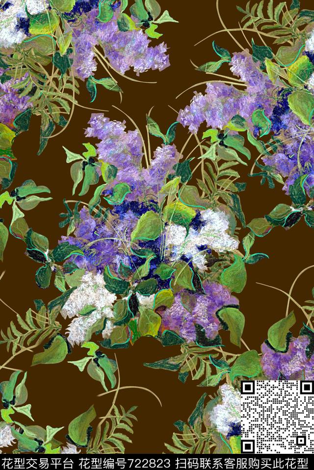 抽象手绘植物花卉数码印花时尚成龙女裙子印花渐变纹理花丛印花数码印花华亿平台下载（图片编号: 722823） - 瓦栏（Walan）
