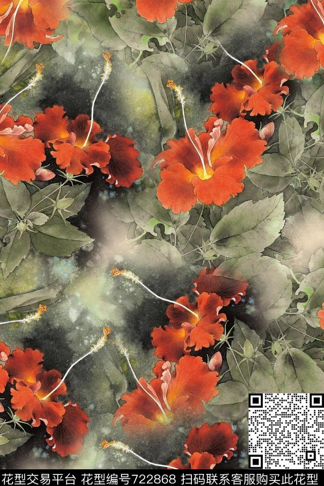 动感中国风中国风高端风中国风大气手绘数码印花华亿平台下载（图片编号: 722868） - 瓦栏（Walan）