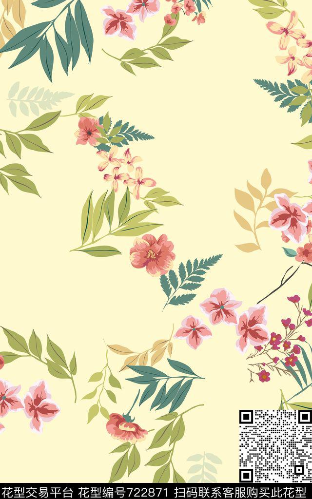 花朵花卉乱花数码印花华亿平台下载（图片编号: 722871） - 瓦栏（Walan）