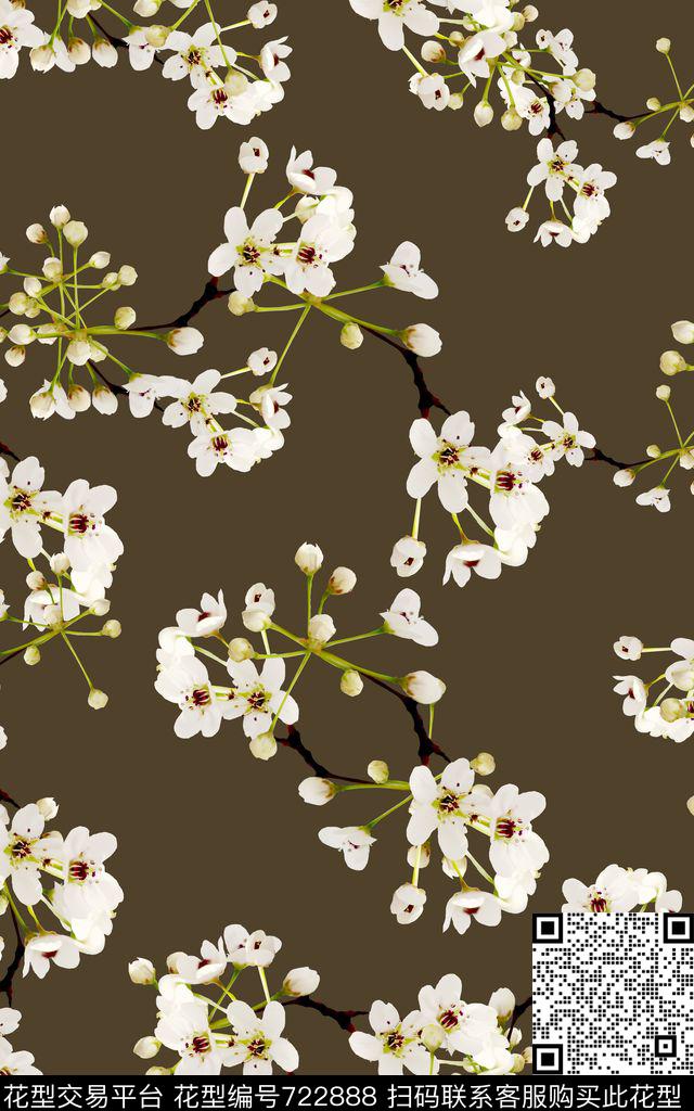白花花朵花卉数码印花华亿平台下载（图片编号: 722888） - 瓦栏（Walan）