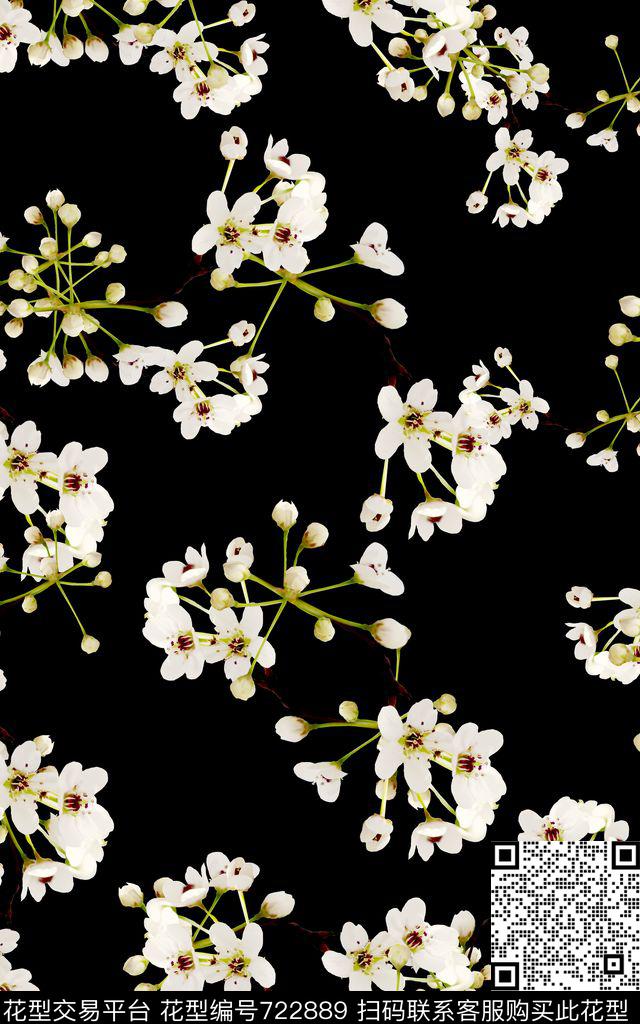 白花花朵花卉数码印花华亿平台下载（图片编号: 722889） - 瓦栏（Walan）