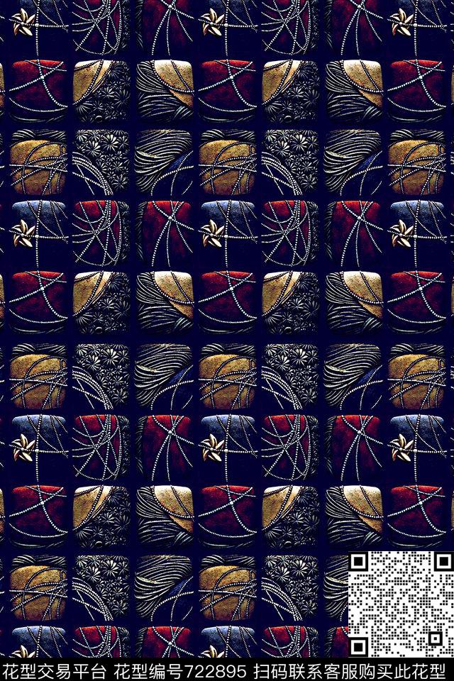 图案方块花卉数码印花华亿平台下载（图片编号: 722895） - 瓦栏（Walan）