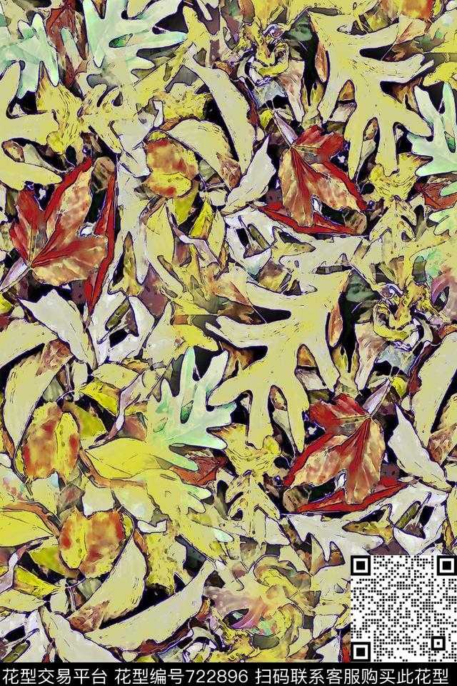 树叶落叶花卉数码印花华亿平台下载（图片编号: 722896） - 瓦栏（Walan）