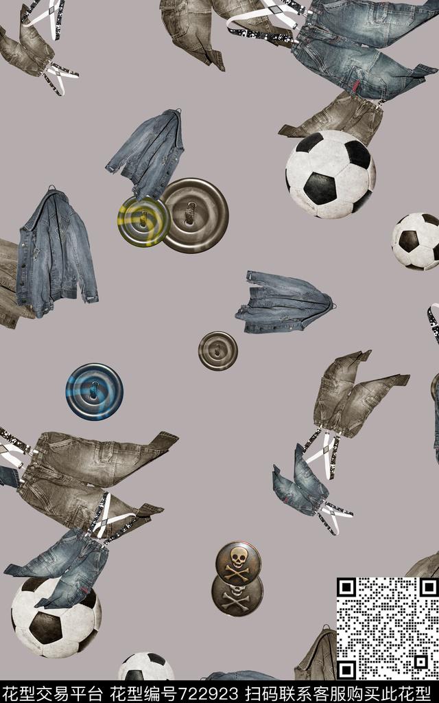 运动牛仔足球数码印花华亿平台下载（图片编号: 722923） - 瓦栏（Walan）