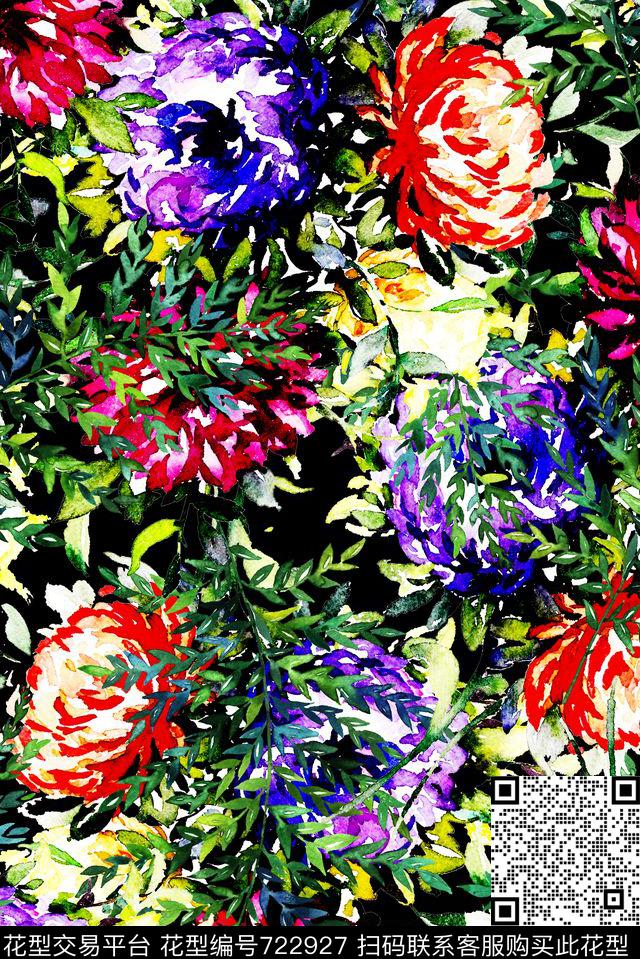 大花乱花花朵数码印花华亿平台下载（图片编号: 722927） - 瓦栏（Walan）