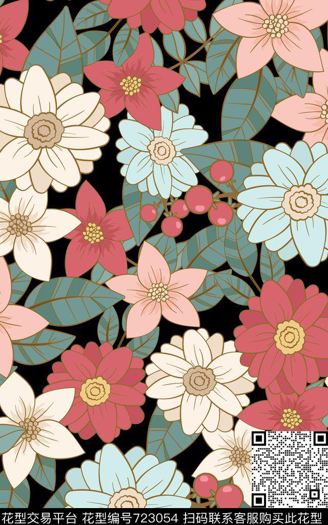 花朵抽象花卉色块数码印花华亿平台下载（图片编号: 723054） - 瓦栏（Walan）