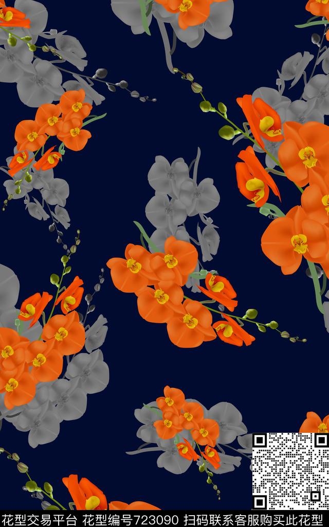 花簇花朵花卉数码印花华亿平台下载（图片编号: 723090） - 瓦栏（Walan）