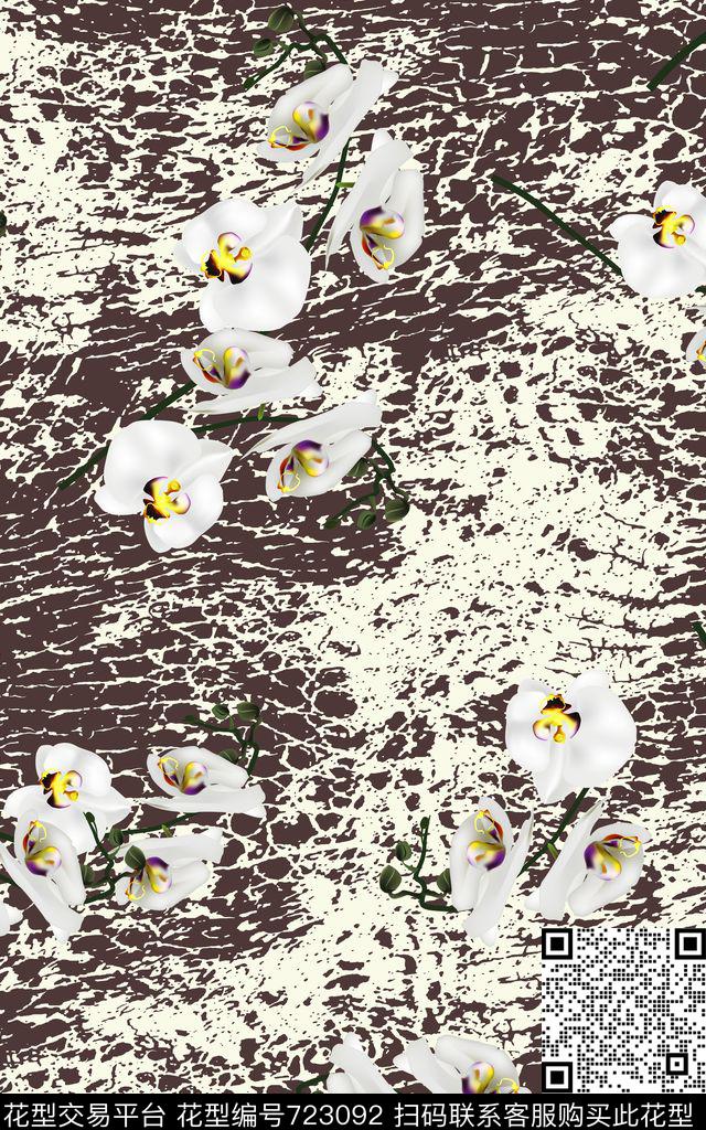 抽象花簇花朵花卉数码印花华亿平台下载（图片编号: 723092） - 瓦栏（Walan）
