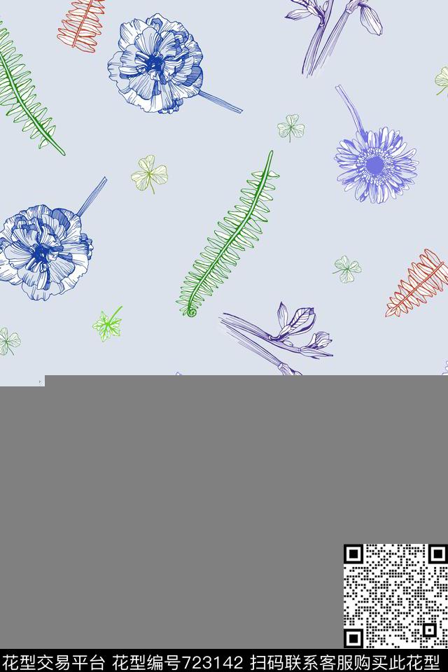 流行时尚花卉趣味传统印花华亿平台下载（图片编号: 723142） - 瓦栏（Walan）