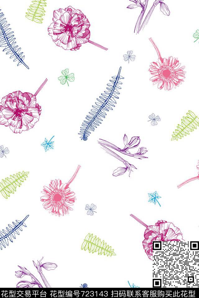 流行时尚花卉趣味传统印花华亿平台下载（图片编号: 723143） - 瓦栏（Walan）