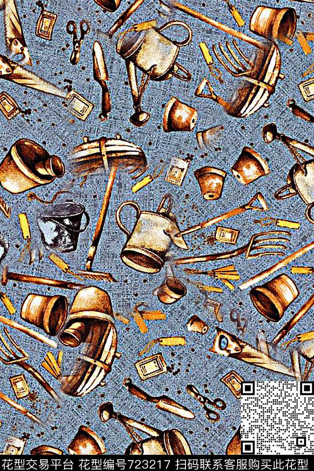 抽象手绘纹理水桶印花是大牌女装裙子印花数码印花华亿平台下载（图片编号: 723217） - 瓦栏（Walan）