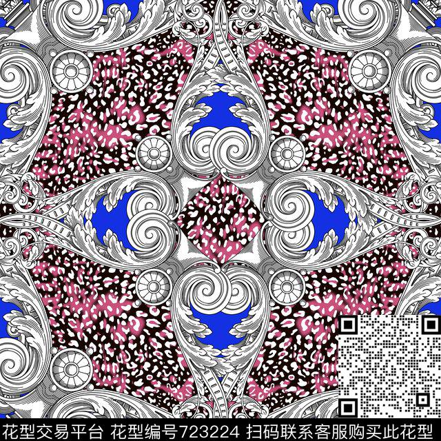 丝巾方巾欧式卷草豹纹传统印花华亿平台下载（图片编号: 723224） - 瓦栏（Walan）