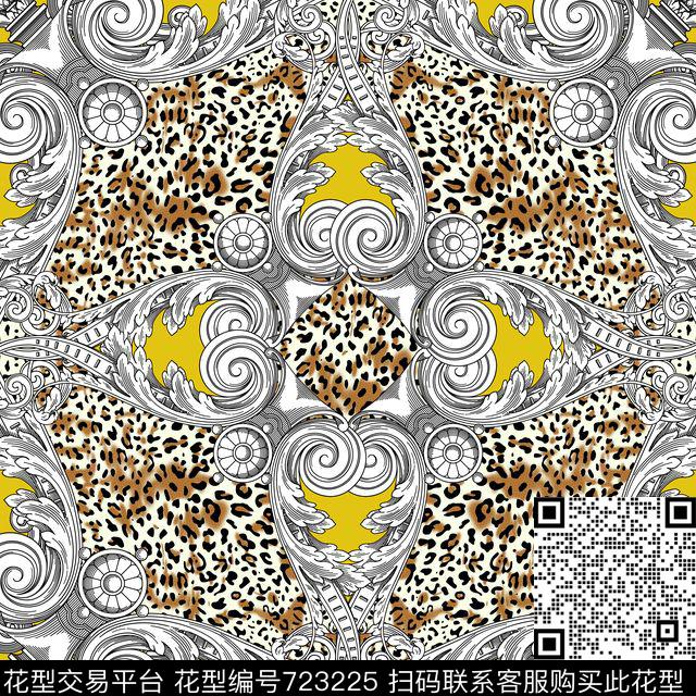 丝巾方巾欧式卷草豹纹传统印花华亿平台下载（图片编号: 723225） - 瓦栏（Walan）