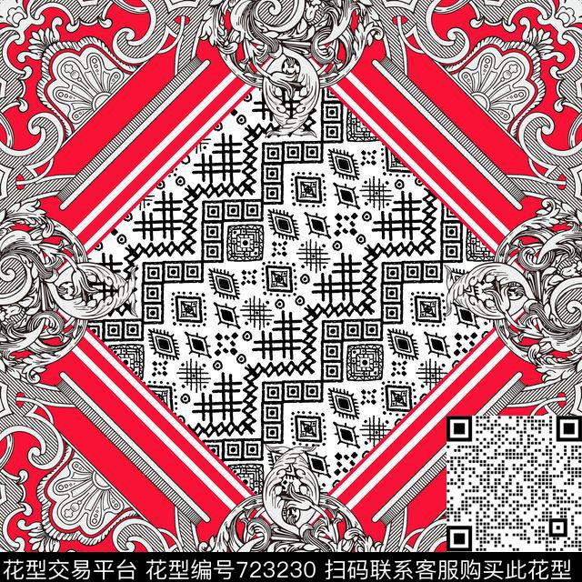 时尚丝巾方巾欧式卷草传统印花华亿平台下载（图片编号: 723230） - 瓦栏（Walan）