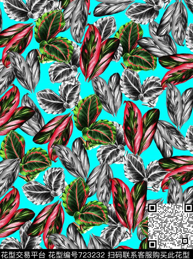 植物热带大叶植物重复图案数码印花华亿平台下载（图片编号: 723232） - 瓦栏（Walan）
