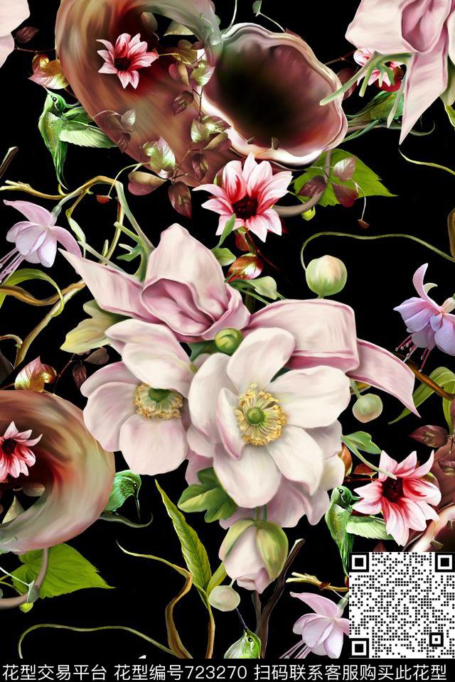 花鸟花朵花卉数码印花华亿平台下载（图片编号: 723270） - 瓦栏（Walan）